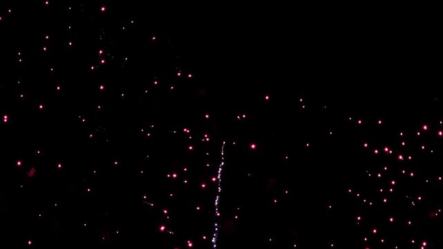 夜空に大きく開く打ち上げ花火のクローズアップ映像素材