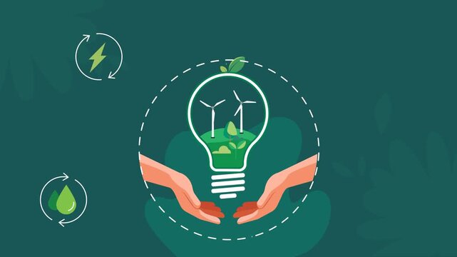 Energy Saving &ndash; Smart Power, Renewable Energy & Sustainable Living - Animated Stock Illustration as MP4 File