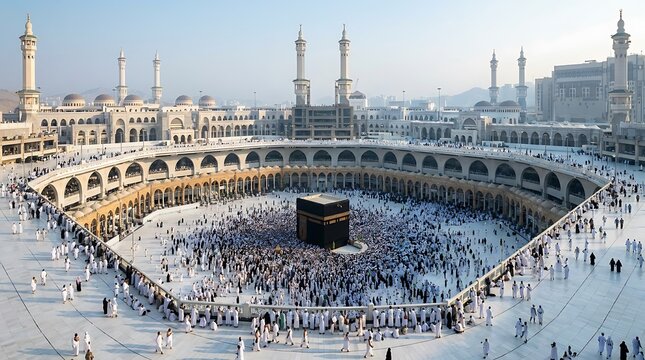 Pilgrims gather around the kaaba during hajj at masjid al haram