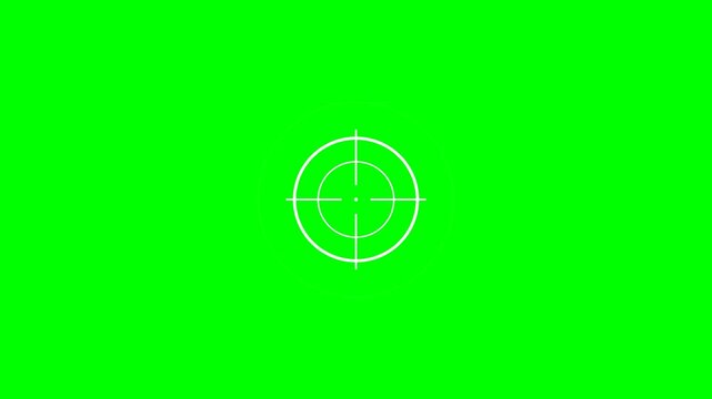 Minimalist white crosshair target icon reticle graphic element isolated on a bright green screen chroma key background for video editing overlay