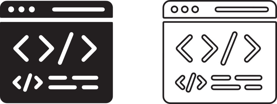 Web browser with code brackets software programming development icon