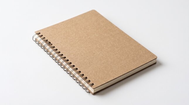 Closed Spiral Notebook with Brown Kraft Cardboard Cover on White Background