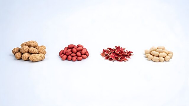 Peanut Processing Stages on White Background