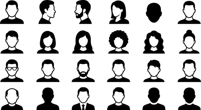 Set of diverse user profile avatar icons for web and app interfaces, including men and women