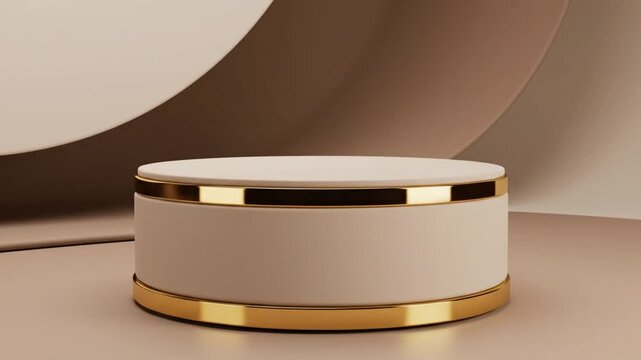 Elegant golden product podium display in a modern minimalist studio for luxury presentation and showcase