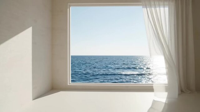 Minimalist Room with Ocean View Through Open Window