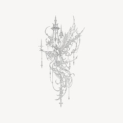 Obraz premium Intricate gothic angel illustration with ornate abstract decorative design