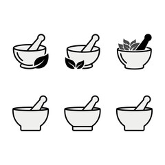 Fototapeta premium Mortar and pestle icons with herbs