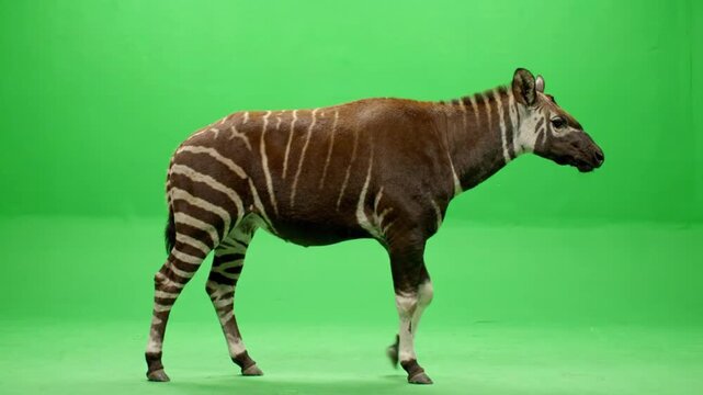Okapi Walking Naturally Across Frame With Distinctive Zebra-Striped Legs Wildlife Wildlife Wildlife Wildlife