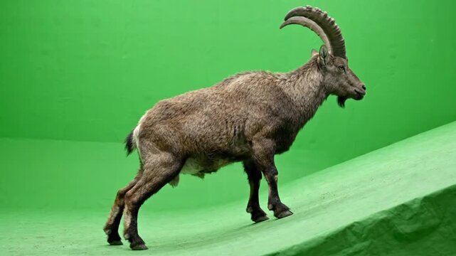 Alpine Ibex Carefully Balancing Across Invisible Steep Incline With Precise Hoof Placement Wildlife