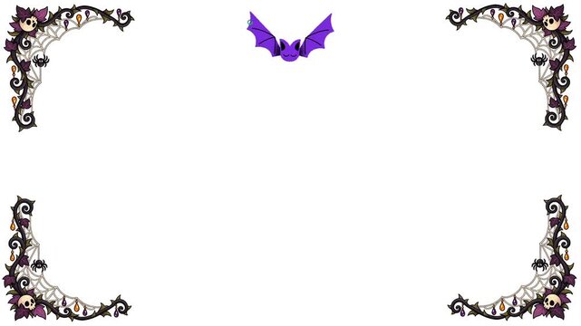 Cute Halloween Frame Overlay with Flying Bat and Gothic Spider Web Border for Spooky Video Title