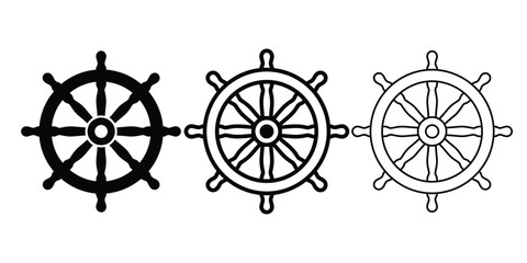 Wooden ship wheel icon silhouette vector outline and line art © MD