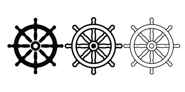 Wooden ship wheel icon silhouette vector outline and line art