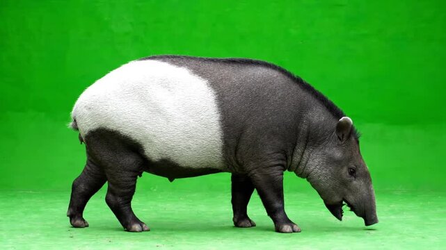 Malayan Tapir Walking Calmly With Distinctive Black-and-White Saddle Pattern Visible Wildlife Wildlife Wildlife