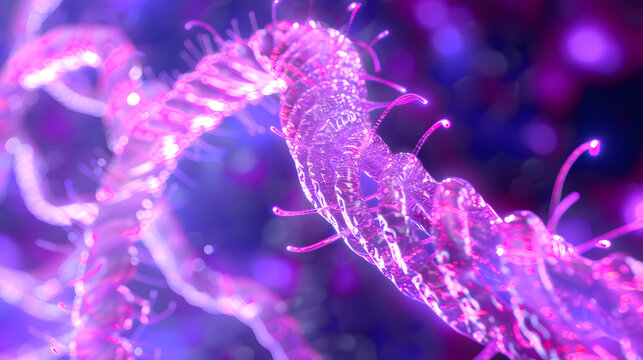 Glowing 3D meiosis illustration showing chromosome division and genetic variation in cells