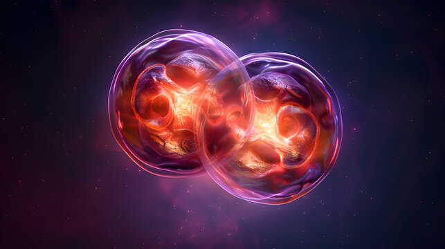 Glowing 3D meiosis illustration showing chromosome division, genetics, and cell biology