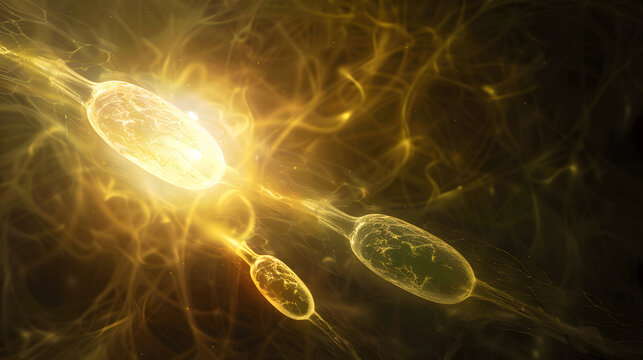 Glowing 3D meiosis illustration showing chromosome division for biology and genetics study