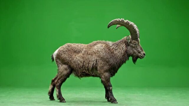Siberian Ibex Walking Proudly With Massive Scimitar-Shaped Horns Clearly Visible Wildlife Wildlife Wildlife