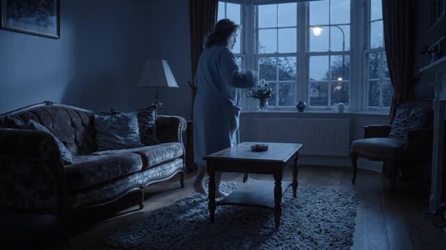 Woman struggles with insomnia in the middle of the night in a dimly lit room