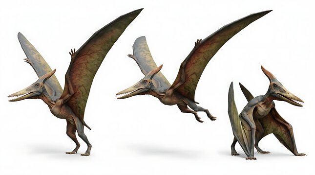Pterodactyl Dinosaurs Set in Different Flying and Walking Poses