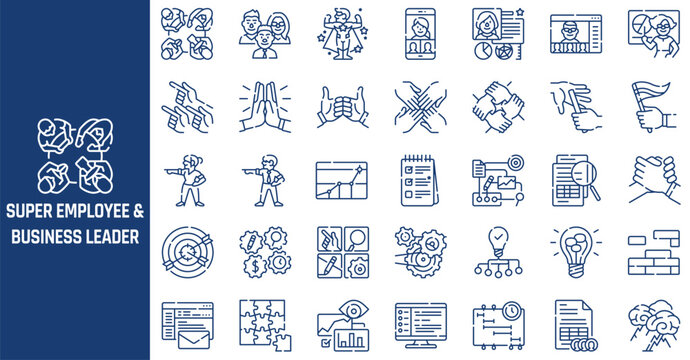 Professional business team leadership vector icons set for modern corporate graphics