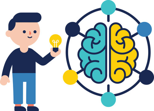 Man presenting idea with brain connection illustration concept