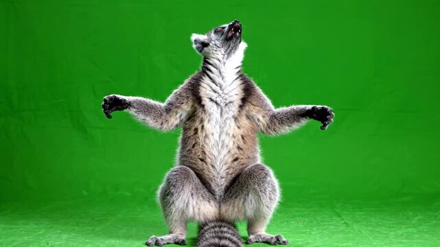 Indri Lemur Standing Upright and Singing With Arms Outstretched Wildlife Wildlife Wildlife Wildlife