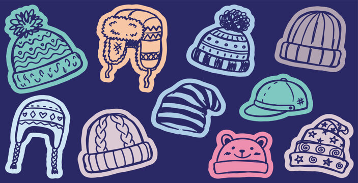A Collection of Various Winter Hats and Beanies with Fun Patterns.