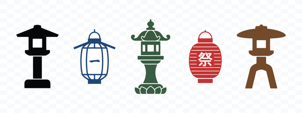 Collection of traditional japanese lanterns and stone lanterns with japanese lantern asian lantern japanese garden temple light japanese culture lantern set