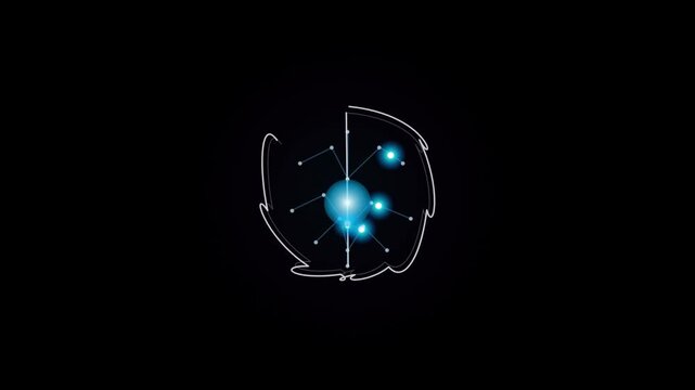 Abstract digital connection tree icon with glowing light nodes and thin white contour lines