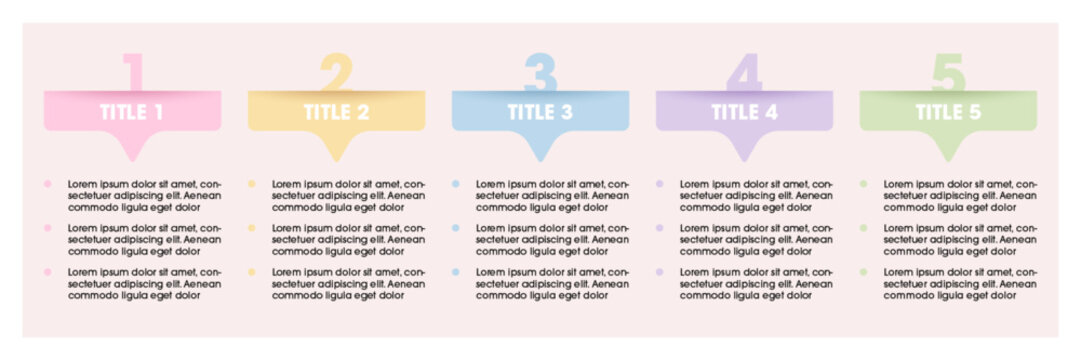 Simple 5 Steps Infographic Template With Soft Pastel Color.