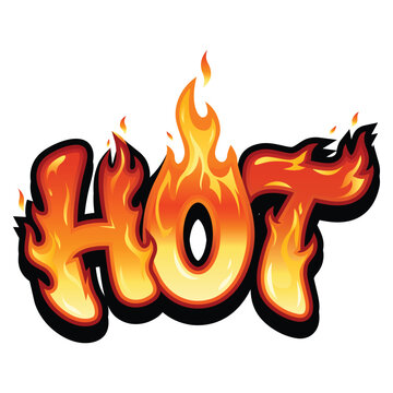 Vibrant flaming typography of the word Hot with fire flames