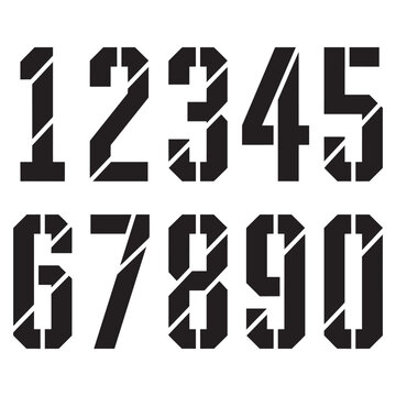 Bold stencil military numbers set from 1 to 0 font