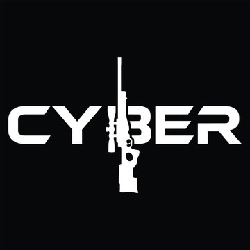 Cyber logo with sniper rifle silhouette replacing letter B