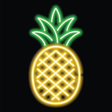 Glowing neon pineapple sign on dark background
