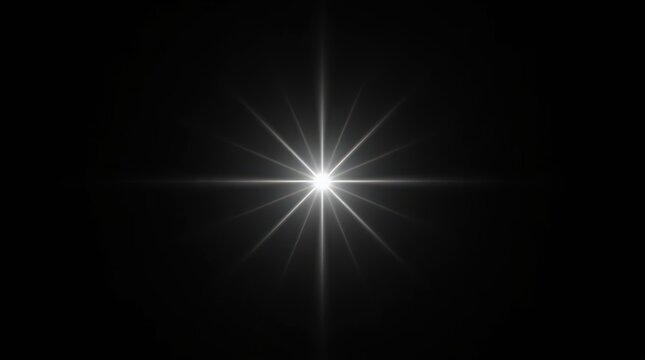 Glowing starburst shines brightly with intense white light radiating outward across a deep black background.