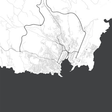 Minimal vector city map of Praia with streets, districts and road network