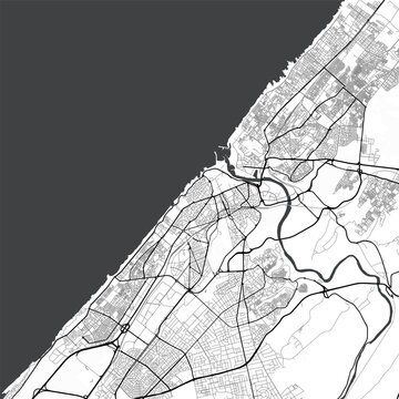 Minimal vector city map of Rabat with streets, districts and road network