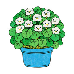 Obraz premium PNG Cute cartoon flowers in a blue pot illustration