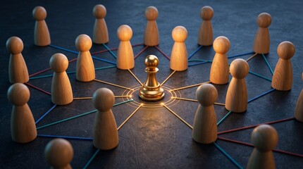 Obraz premium Team Leadership and Organizational Management with Central Leader Connecting Employees for Collaboration, Coordination and Business Success