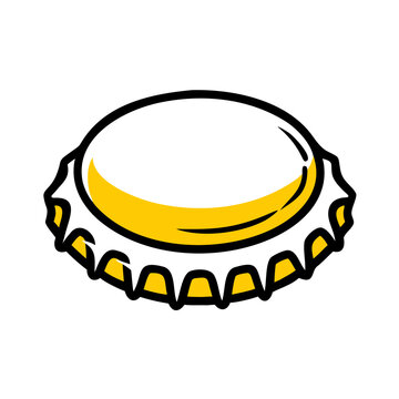 Single metal bottle cap with shiny yellow underside illustration.
