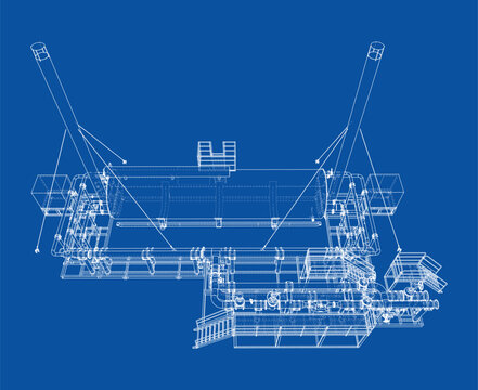 industrial machine blueprint illustration. Vector