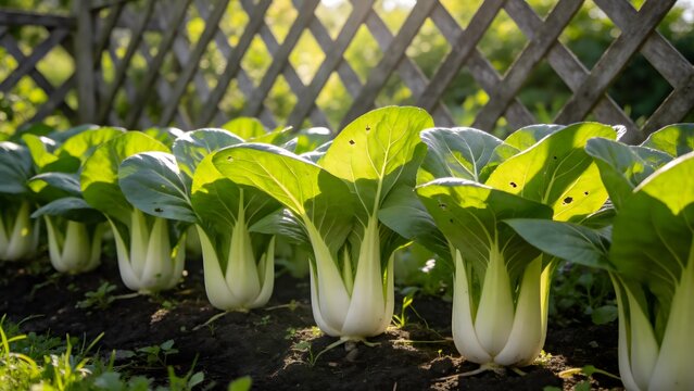 Fresh Bok Choy Growing in a Vegetable Garden