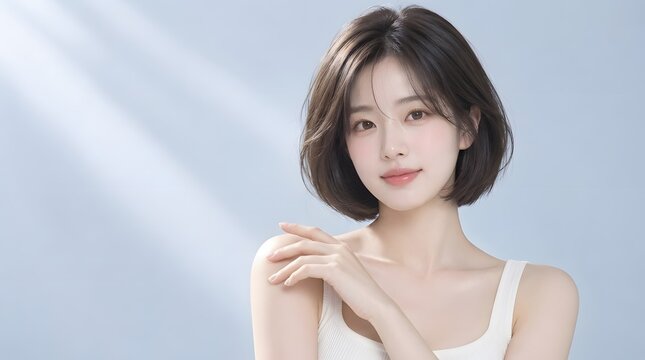透明感のあるモデル女性の自然光ポートレート　韓国風ヘアメイク