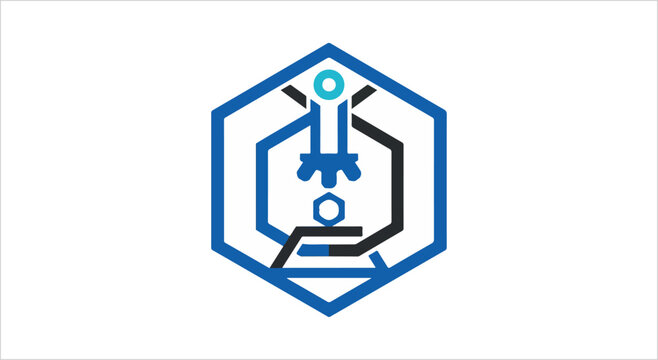Abstract Hexagonal Logo Design Featuring Microscope and Human Figure.