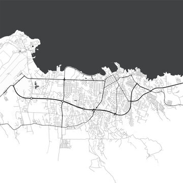 Minimal vector city map of Malabo with streets, districts and road network
