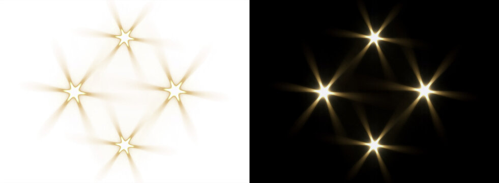Lens Flare Warm Spotlight Bulbs Lighting Effect on Transparent background for Product, Concert Stage.