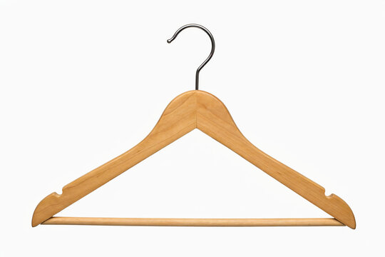 Wooden clothes hanger with silver metal hook isolated on white background coat hanger closet organizat