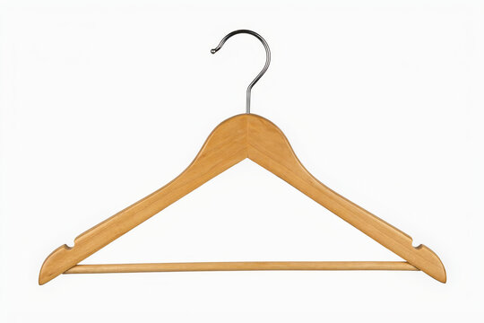 Wooden clothes hanger with metal hook isolated on white background coat hanger closet organization