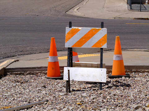 Sidewalk Closed for Construction and Repair Closed Sign to Warn of Danger Orange Cones for Maintenance and Fixing